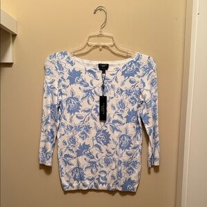 Talbots Blue Floral Long Sleeve Top